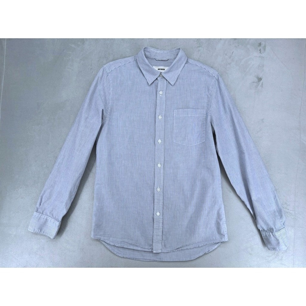 Buck Mason Mens Blue White Striped Cotton Button Down Shirt BM13015 Medium